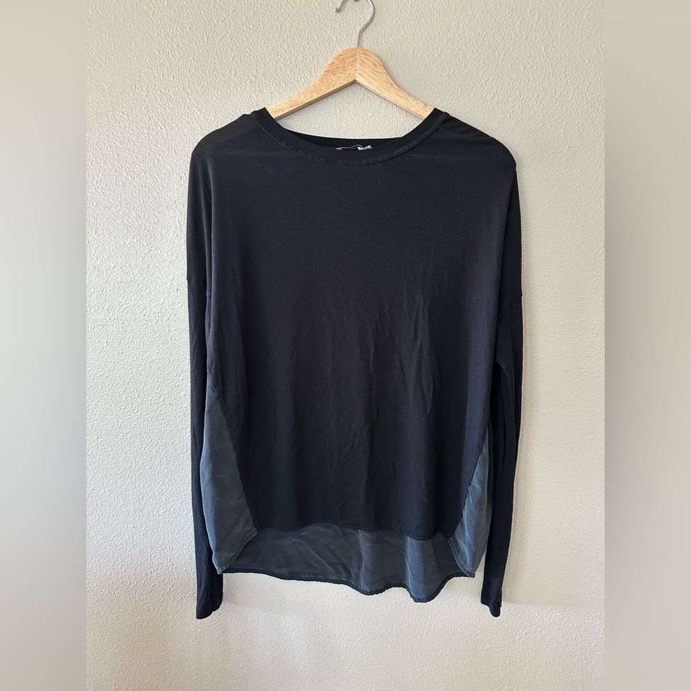 Vince Two Tone Silk and Viscose Black Grey Dolman Sleeve Loose Fit Top Size XS